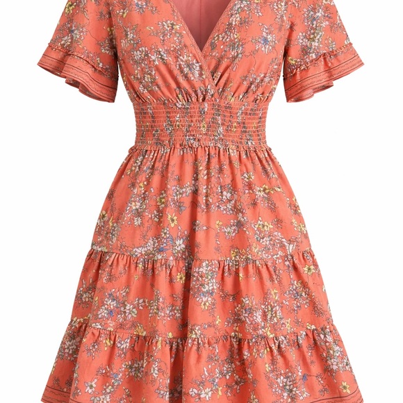 Max Studio Floral Tiered Dress XL Boho Smocked Waist - Picture 2 of 8